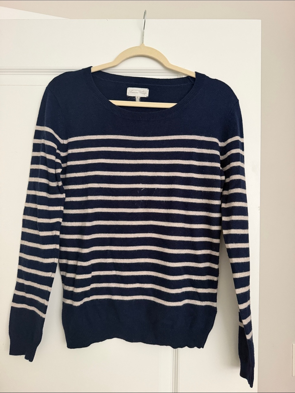 American Vintage Navy and Cream Striped Crewneck Sweater